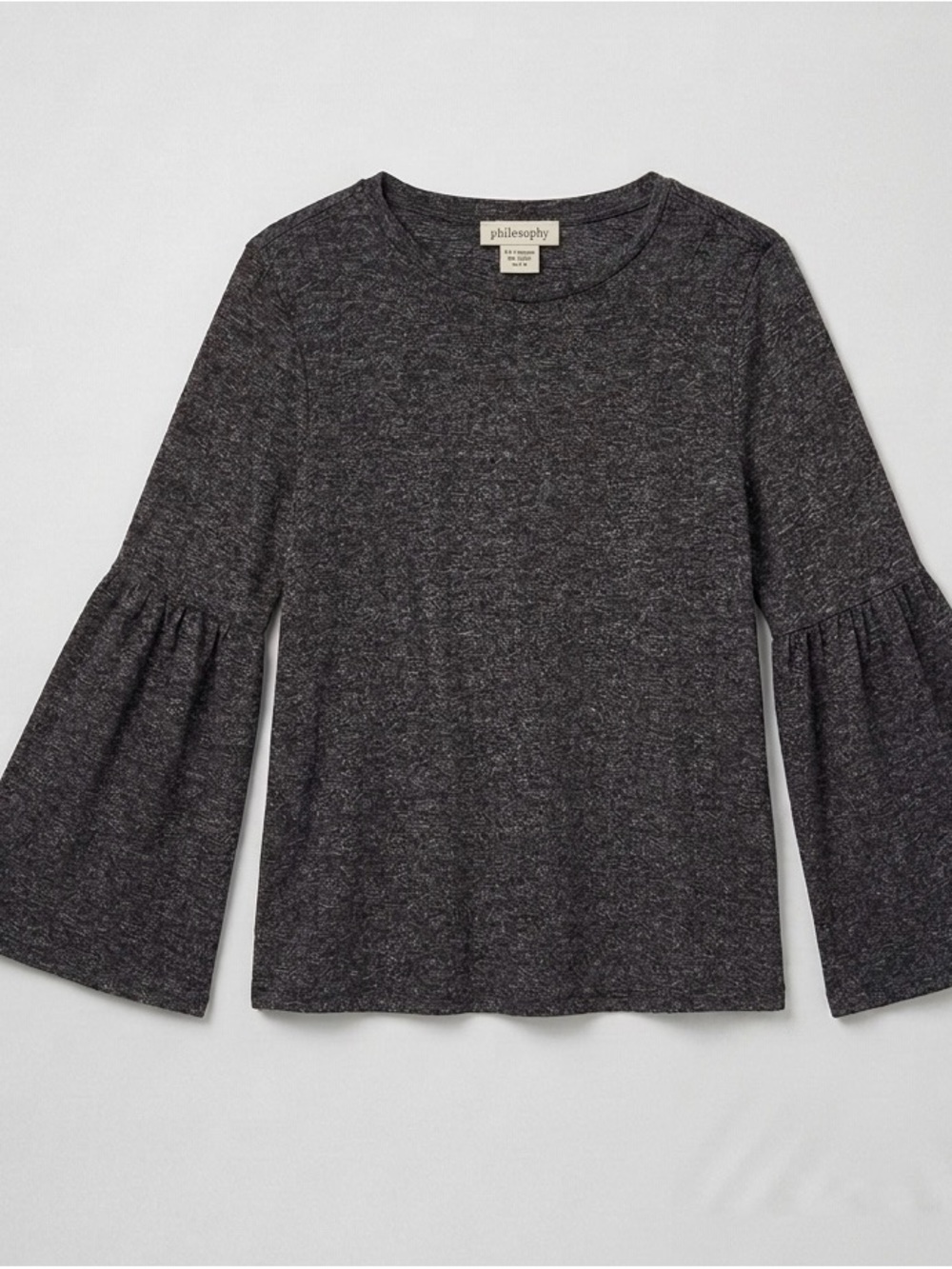 Philosophy Women’s Heathered Charcoal Bell-Sleeve Knit Top - size large
